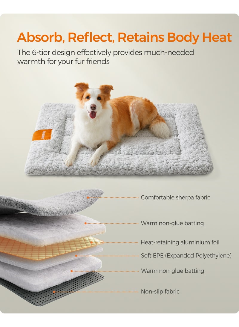Feandrea Warm Dog Cat Bed, Dog Mattress for Crate, Pet Blanket for Dogs and Cats, 90 x 65 cm, L, Machine Washable Dryer Friendly, Non Slip, Dove Grey - Image 3