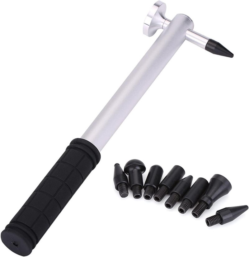 Car Body Dent Repair Aluminium Alloy Knockdown Tap Down Hammer, Dent Repair Tool with 8 Interchangeable Rubber Heads, Textured Handle for Non - Slip Grip, Professional Au - Image 1