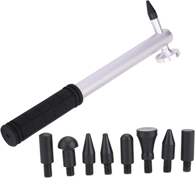 Car Body Dent Repair Aluminium Alloy Knockdown Tap Down Hammer, Dent Repair Tool with 8 Interchangeable Rubber Heads, Textured Handle for Non - Slip Grip, Professional Au - Image 5