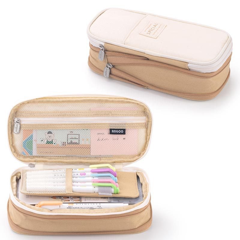Macaron Color Splicing Large Capacity Pencil Case 589 light khaki/beige