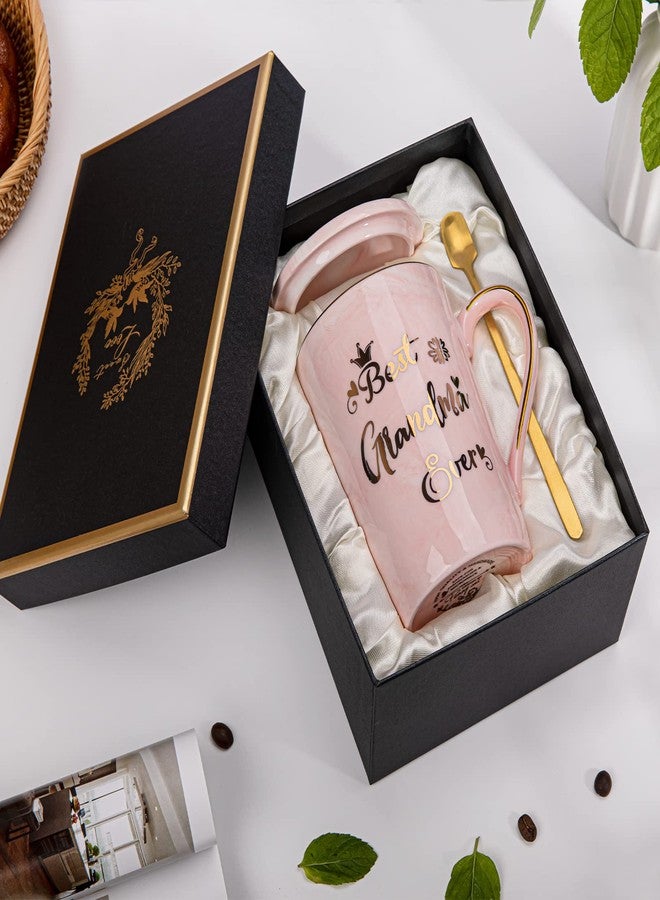 Doublewhale Grandma Gifts for Grandma, Mothers Day Birthday Gift for Grandmother from Granddaughter Grandson - 14Oz Pink Marble Ceramic Coffee Mugs Print with Real Gold - Lid Spoon Card, Box - Image 2