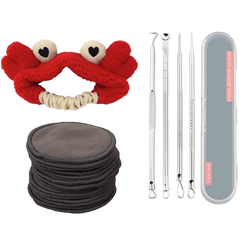Topwon Cute Hair Band for Washing Face Makeup Facial Mud Maks with Bamboo Makeup Remover Pads and Black Remover Kit - Image 1