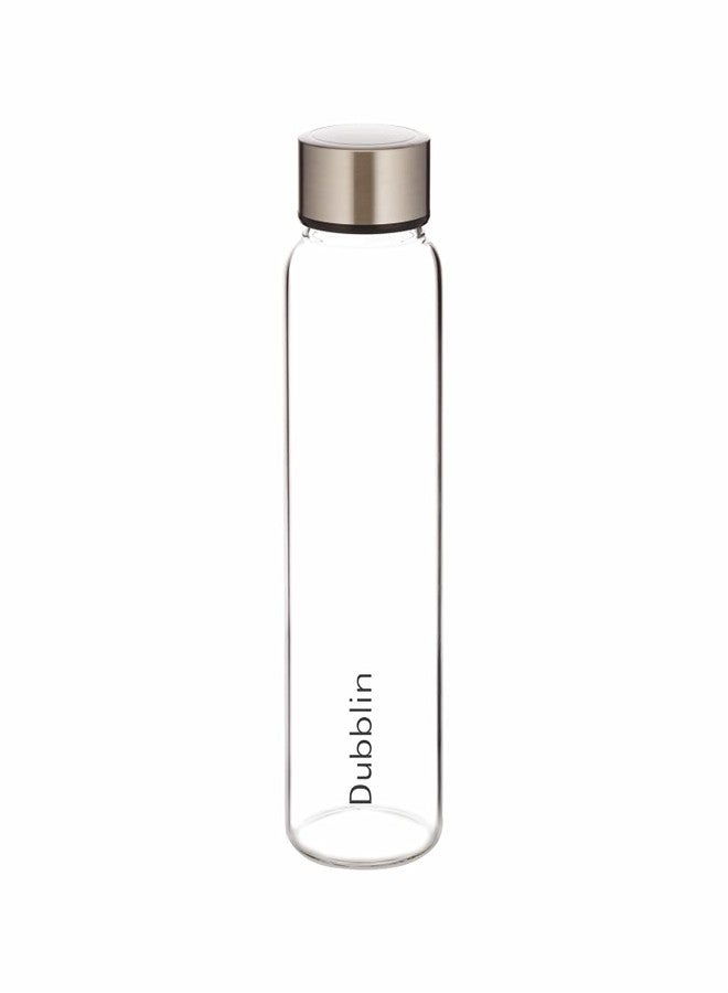DUBBLIN Stream 1000 Borosilicate Glass Water Bottle, Steel Lid, 1000 ml (Pack of 1) - Image 1