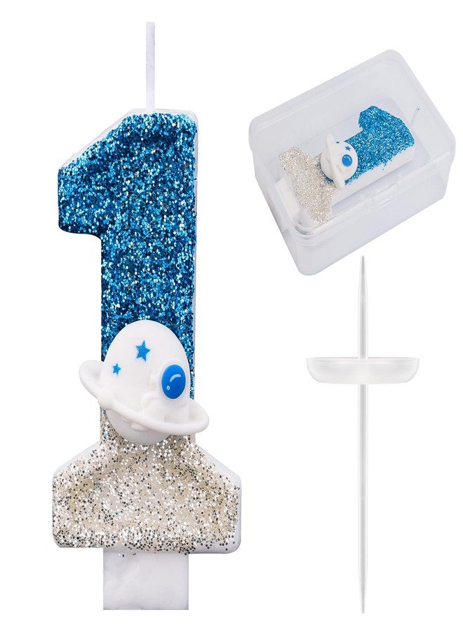 Gosknor Space Theme Birthday Candle, Shiny Astronaut Number Candle Spaceship Outer Space Cake Topper Perfect Universe Rocket Spacecraft Cake Decorations and Party Favors(Number 1) - Image 1
