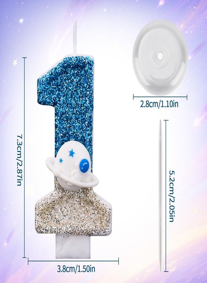 Gosknor Space Theme Birthday Candle, Shiny Astronaut Number Candle Spaceship Outer Space Cake Topper Perfect Universe Rocket Spacecraft Cake Decorations and Party Favors(Number 1) - Image 2