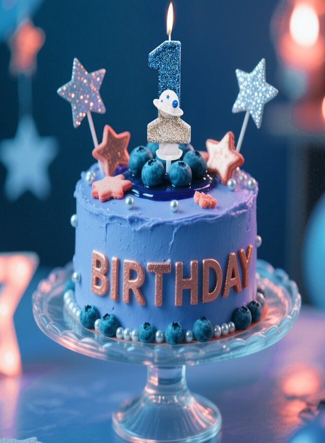 Gosknor Space Theme Birthday Candle, Shiny Astronaut Number Candle Spaceship Outer Space Cake Topper Perfect Universe Rocket Spacecraft Cake Decorations and Party Favors(Number 1) - Image 5