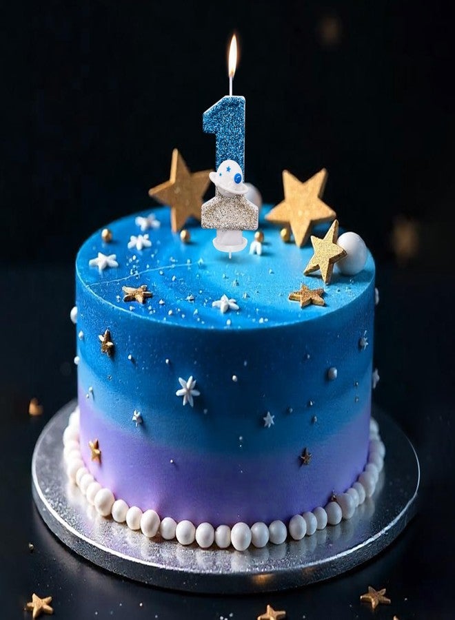 Gosknor Space Theme Birthday Candle, Shiny Astronaut Number Candle Spaceship Outer Space Cake Topper Perfect Universe Rocket Spacecraft Cake Decorations and Party Favors(Number 1) - Image 3