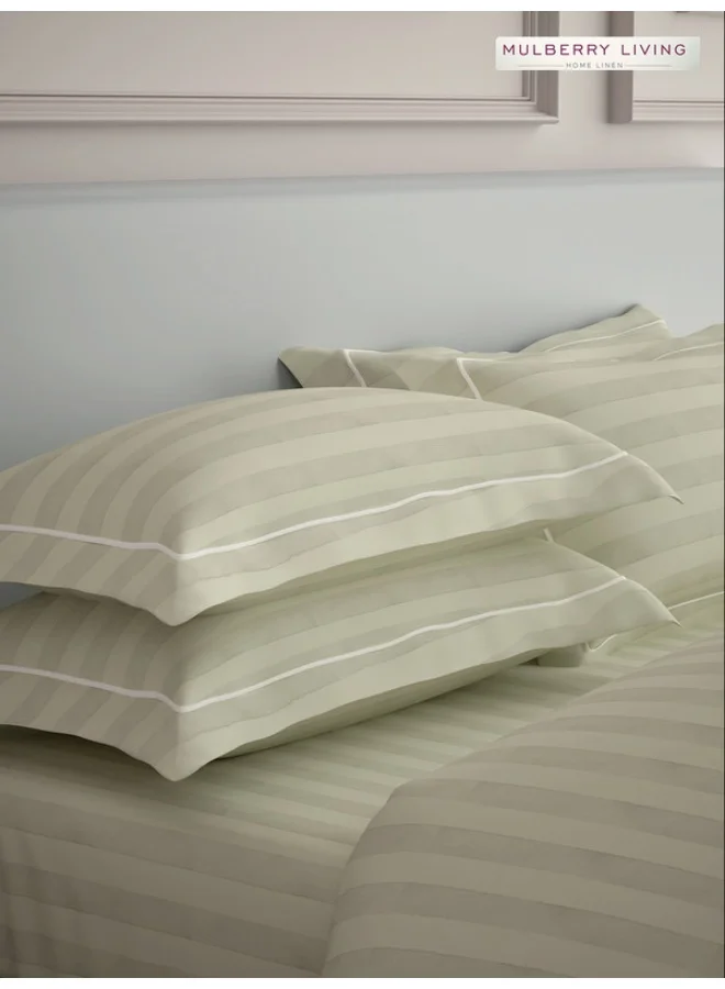 MULBERRY LIVING ملاءة سرير مقاس كينج 180x200 سم من القطن 100%، 300 غرزة، بتصميم خطوط إليزيان، مع 2 غطاء وسادة 50x75 سم - عاجي