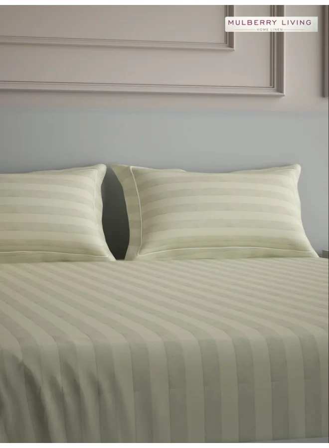 MULBERRY LIVING ملاءة سرير مقاس كينج 180x200 سم من القطن 100%، 300 غرزة، بتصميم خطوط إليزيان، مع 2 غطاء وسادة 50x75 سم - عاجي
