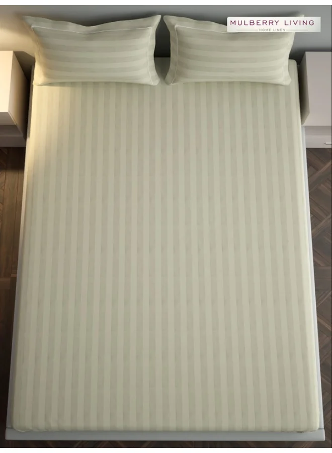 MULBERRY LIVING ملاءة سرير مقاس كينج 180x200 سم من القطن 100%، 300 غرزة، بتصميم خطوط إليزيان، مع 2 غطاء وسادة 50x75 سم - عاجي