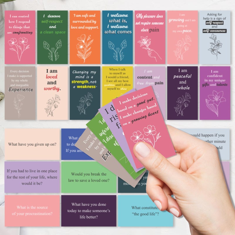 Rousrie 100 Positive Affirmations Cards for Women With Thought Provoking Questions on the Back, Inspirational Daily Affirmation Card for Women Self Care and Meditation, Unique Motivational Gift - Image 3