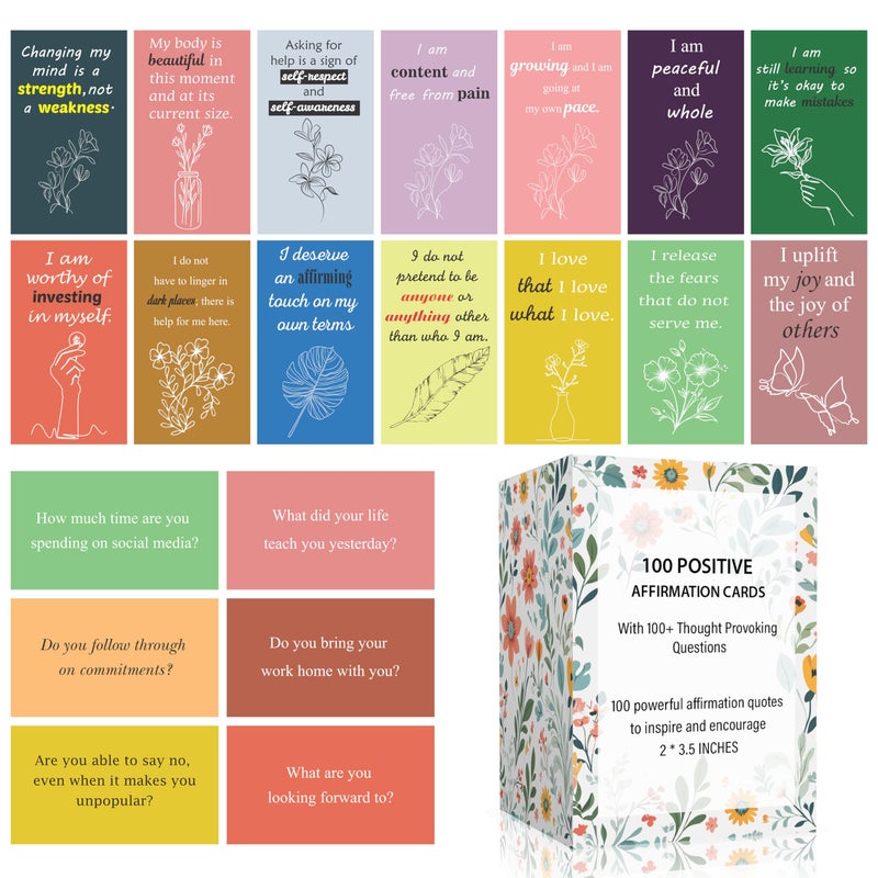Rousrie 100 Positive Affirmations Cards for Women With Thought Provoking Questions on the Back, Inspirational Daily Affirmation Card for Women Self Care and Meditation, Unique Motivational Gift - Image 1