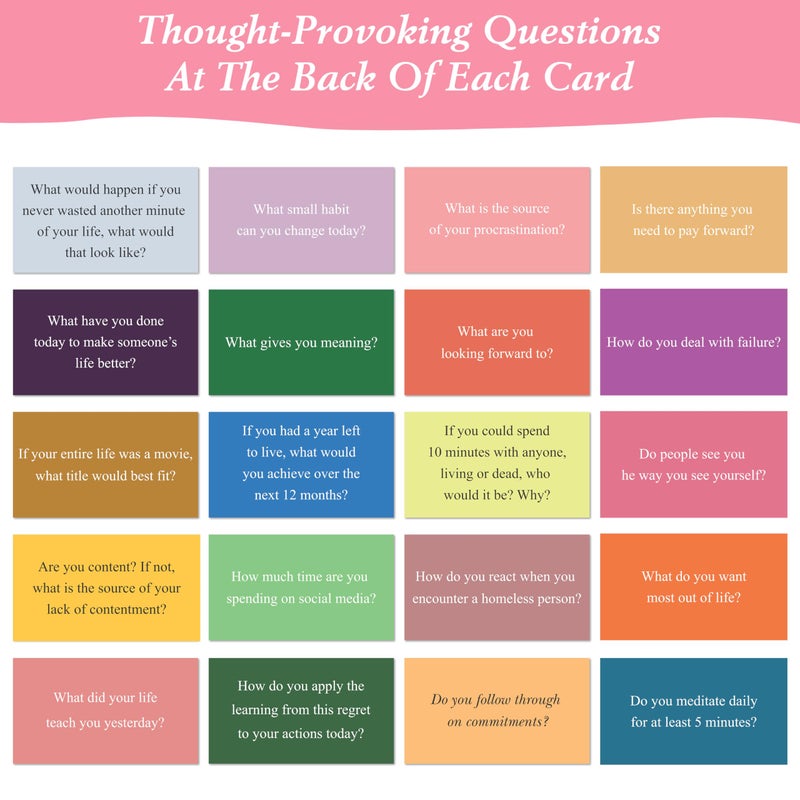 Rousrie 100 Positive Affirmations Cards for Women With Thought Provoking Questions on the Back, Inspirational Daily Affirmation Card for Women Self Care and Meditation, Unique Motivational Gift - Image 4