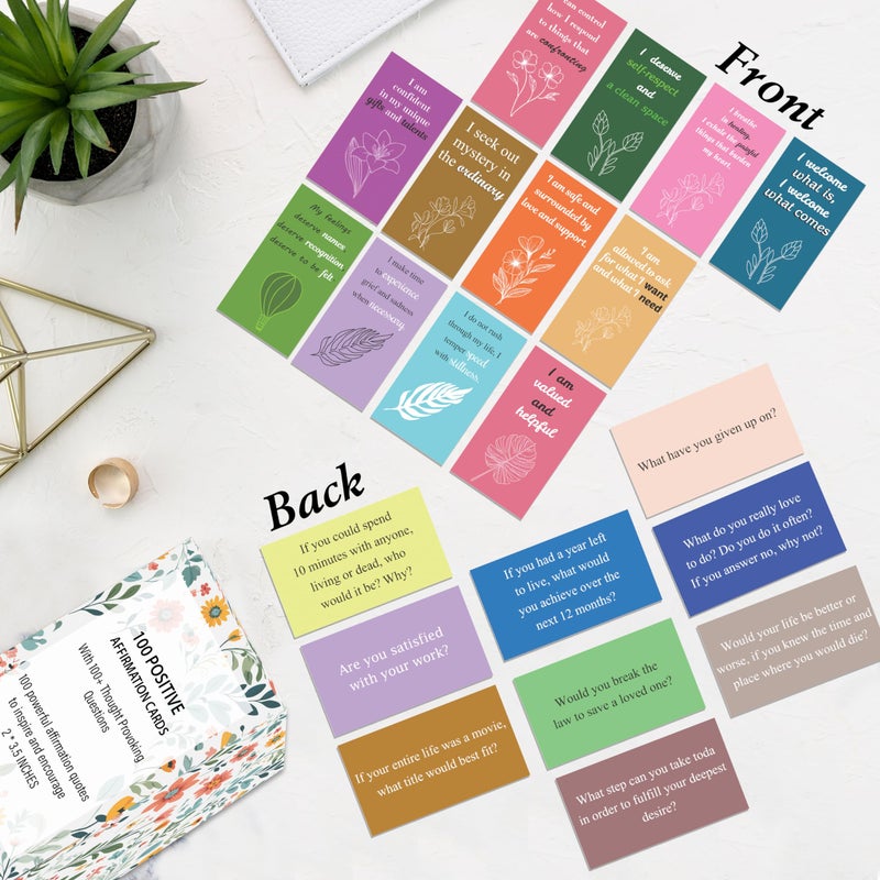 Rousrie 100 Positive Affirmations Cards for Women With Thought Provoking Questions on the Back, Inspirational Daily Affirmation Card for Women Self Care and Meditation, Unique Motivational Gift - Image 5