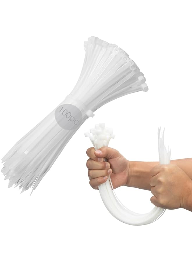 Green Tiger Cable Zip Ties, 100pc Pack 35cm, Nylon Cable Ties 3.6mm wide, Self-Locking Nylon Cable for Cord Management, Plastic Wire Ties for Home Office Garden Workshop, Heavy Duty Cable Ties (White)