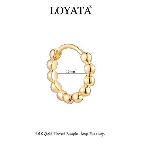 LOYATA Beaded Hoop Earrings Gold Huggie Sleeper 14K Gold Plated Dainty Small Simple Hypoallergenic Jewelry Gift for Women - Image 5