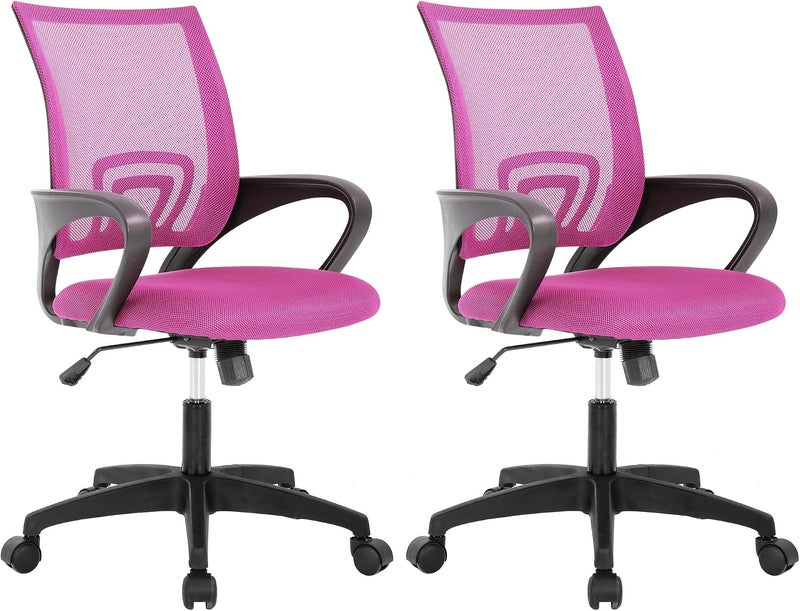 كرسي مكتب منزلي BestOffice كرسي مكتب مريح شبكي للكمبيوتر مع دعم قطني ومسند ذراع ودوران تنفيذي وعجلات وقابل للتعديل كرسي مهام متوسط الظهر، وردي - Image 1