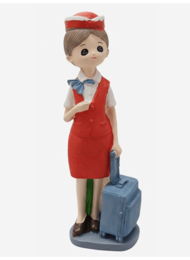 أي كي دي سي تمثال مضيفة طيران فنية من مادة البولي ريزين من AKDC - قطعة فنية نابضة بالحياة قابلة للتحصيل لتزيين المنزل ذي الطابع السياحي، برتقالي، 20 سم - Image 1