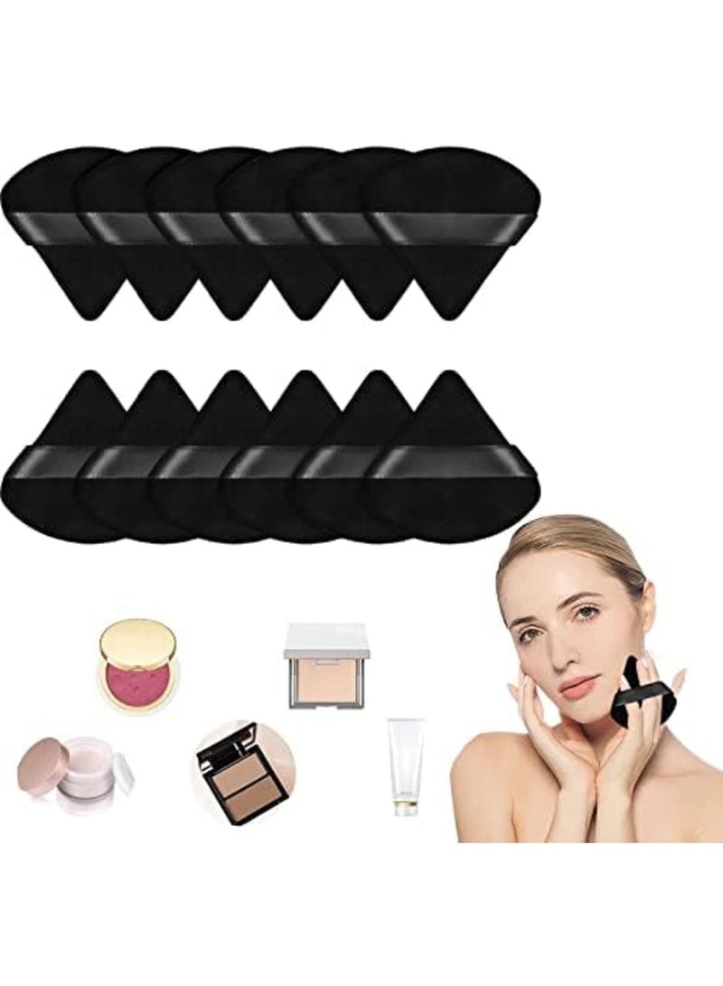 Luckam Powder Puff, Face Triangle Makeup Puff, For Loose Powder Soft Body Cosmetic Foundation Sponge, Mineral Powder Wet Dry Makeup Tool (Black, 12PCS) - Image 1