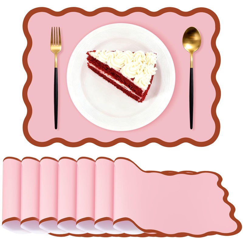 LemonRoad Pink Scalloped Paper Placemats 60 Pcs Disposable Coated Paper Waterproof Place Mat with Wavy Edge Table Decor for Baby Shower Party Supplie Birthday Wedding Banquet Tea Party (10 x 14 Inch Rectangle) - Image 1