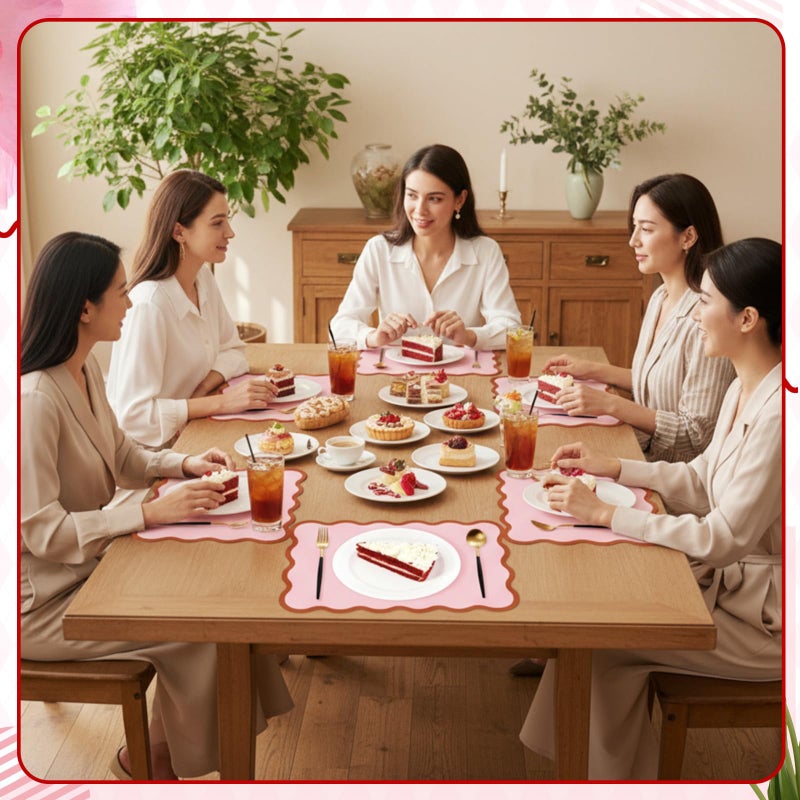 LemonRoad Pink Scalloped Paper Placemats 60 Pcs Disposable Coated Paper Waterproof Place Mat with Wavy Edge Table Decor for Baby Shower Party Supplie Birthday Wedding Banquet Tea Party (10 x 14 Inch Rectangle) - Image 5
