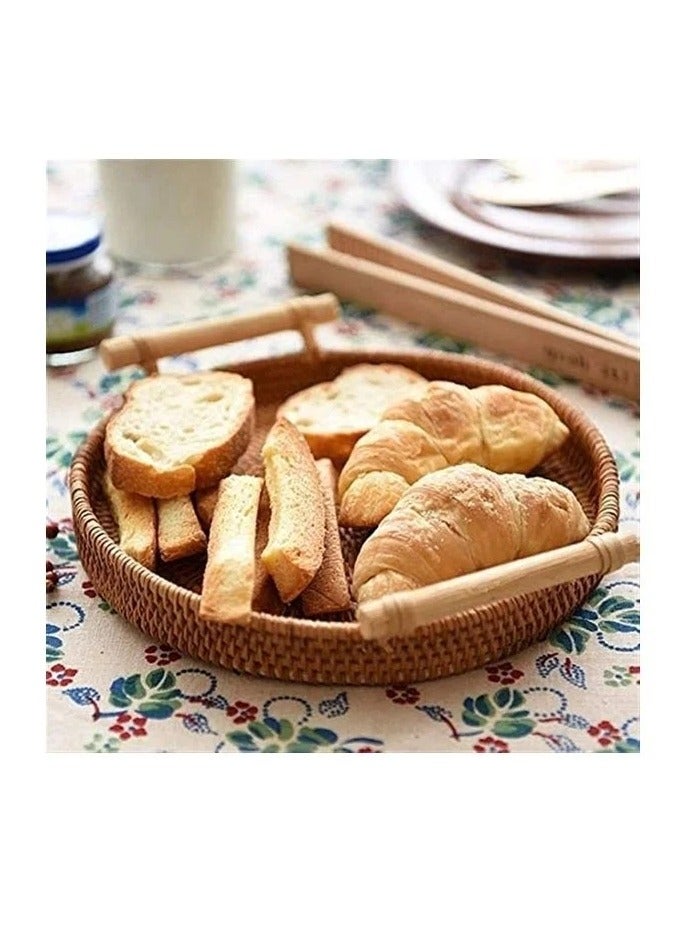 3-Piece Round Woven Serving Tray with Handles Brown 22, 24, 28cm - Image 3