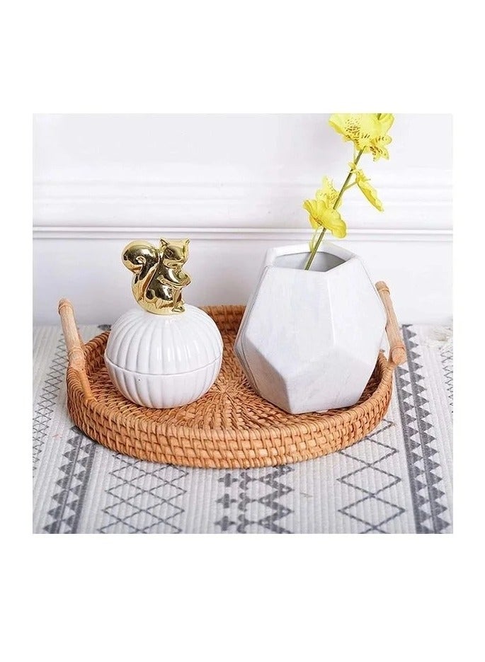 3-Piece Round Woven Serving Tray with Handles Brown 22, 24, 28cm - Image 5