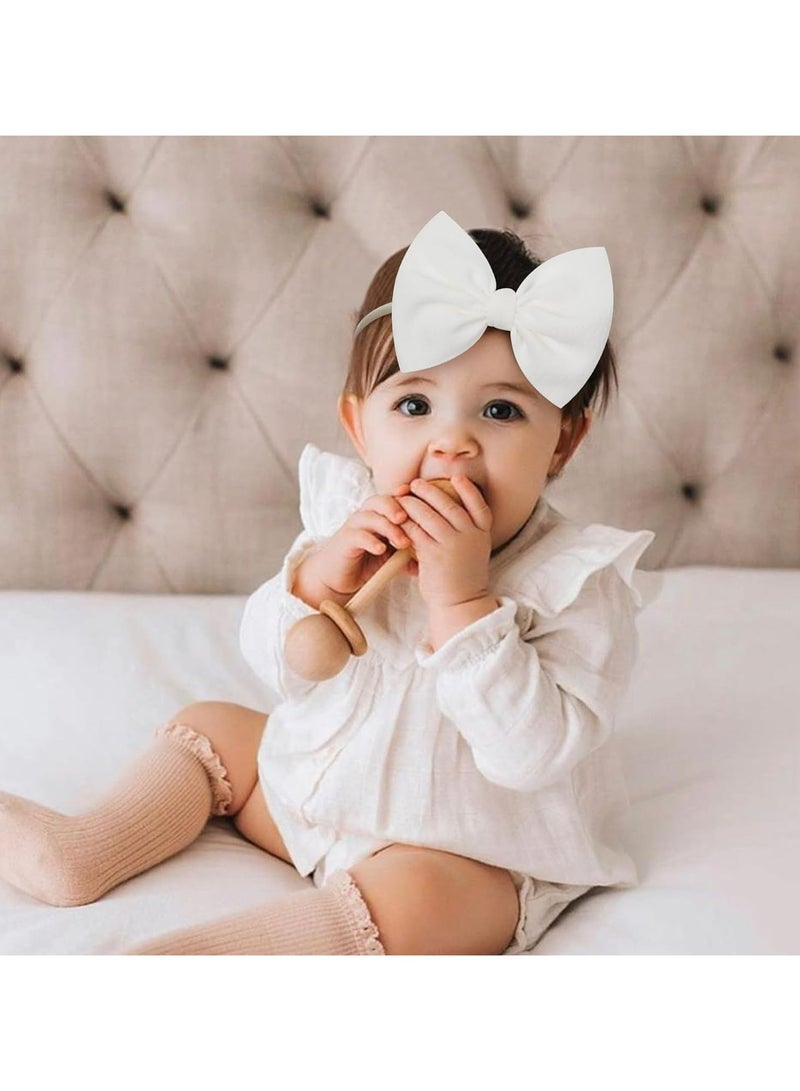 Loquat 3Pcs Nylon Baby Girls Headbands, Newborn Bows Elastic Hairbands, Big Bows Children Hairbands, Stretchy Soft Hair Accessories for Infant, Toddlers, Kids(Beige Black White) - Image 4