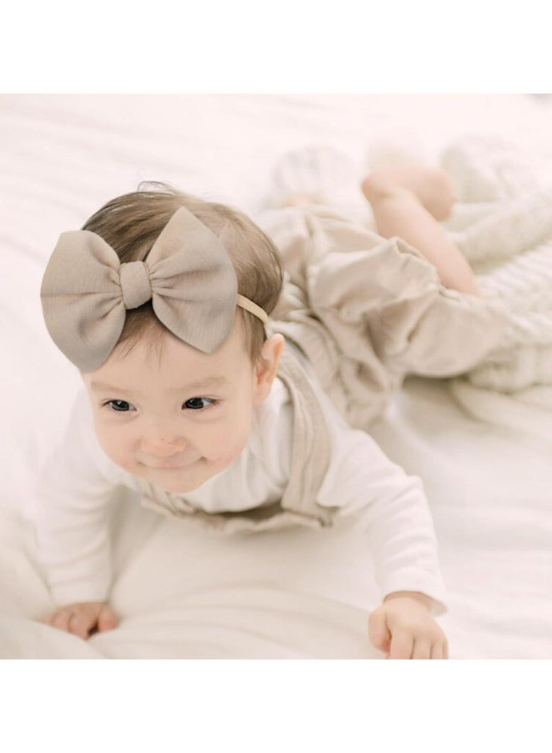 Loquat 3Pcs Nylon Baby Girls Headbands, Newborn Bows Elastic Hairbands, Big Bows Children Hairbands, Stretchy Soft Hair Accessories for Infant, Toddlers, Kids(Beige Black White) - Image 3