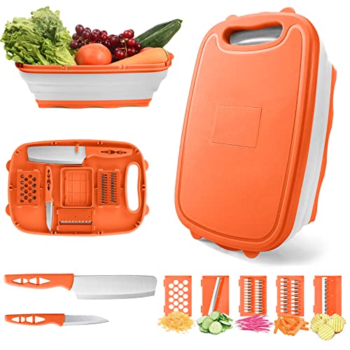 Camping Cutting Board HI NINGER Collapsible Chopping Board with Colander 9In1 Multi Kitchen Vegetable Washing BasketCamping Gifts Accessories for RV Campers