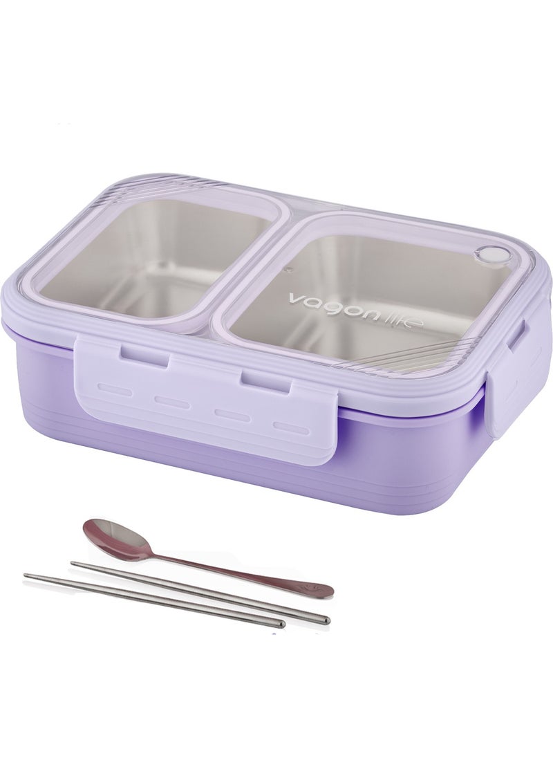 Vagonlife Lunch Box 700 ml Single Layer Two Compartment Metal Spoon New Generation Lunch Box  - Image 1