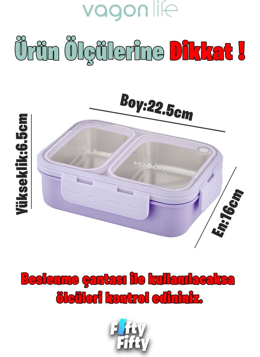 Vagonlife Lunch Box 700 ml Single Layer Two Compartment Metal Spoon New Generation Lunch Box  - Image 3