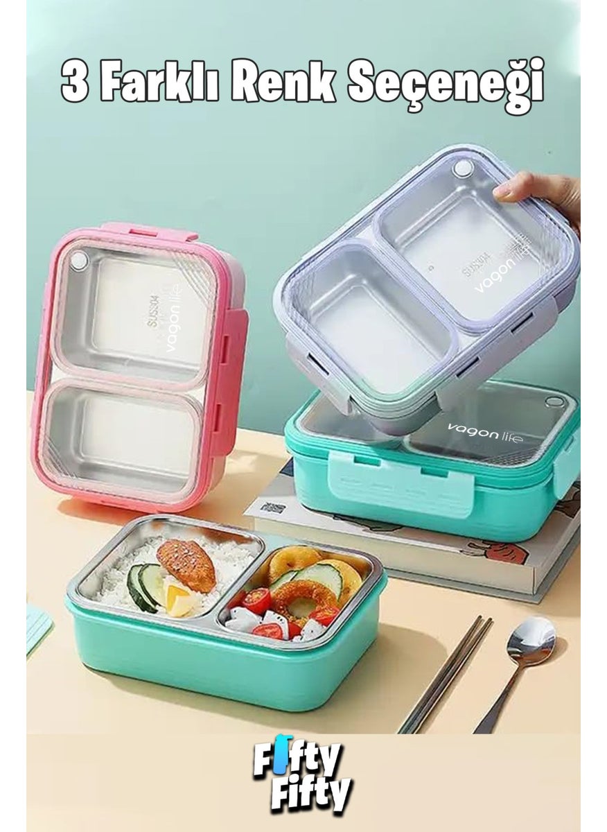 Vagonlife Lunch Box 700 ml Single Layer Two Compartment Metal Spoon New Generation Lunch Box  - Image 5