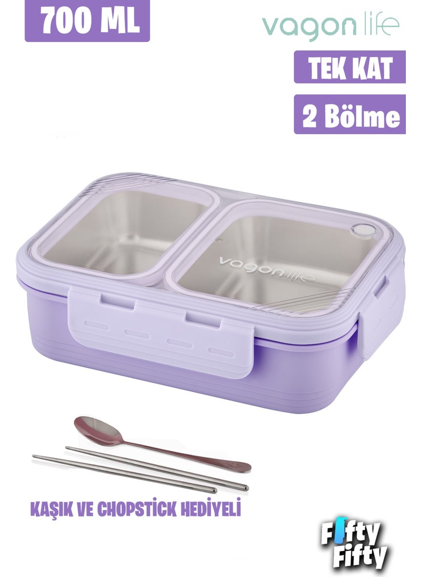 Vagonlife Lunch Box 700 ml Single Layer Two Compartment Metal Spoon New Generation Lunch Box  - Image 2