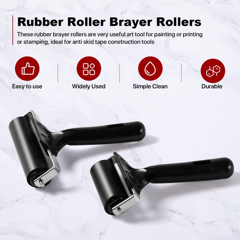 Lirches 3 Pack Printmaking Brayers - Premium Brayer Rollers for Crafting, Hard Rubber Roller Brayers, Vinyl Roller Ink Paint Brush for Wallpapers Stamping Gluing Application (2.4â€™â€™, 4â€™â€™, 7.9â€™â€™) (Black) - Image 4