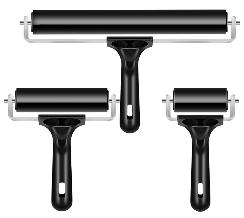 Lirches 3 Pack Printmaking Brayers - Premium Brayer Rollers for Crafting, Hard Rubber Roller Brayers, Vinyl Roller Ink Paint Brush for Wallpapers Stamping Gluing Application (2.4â€™â€™, 4â€™â€™, 7.9â€™â€™) (Black) - Image 1
