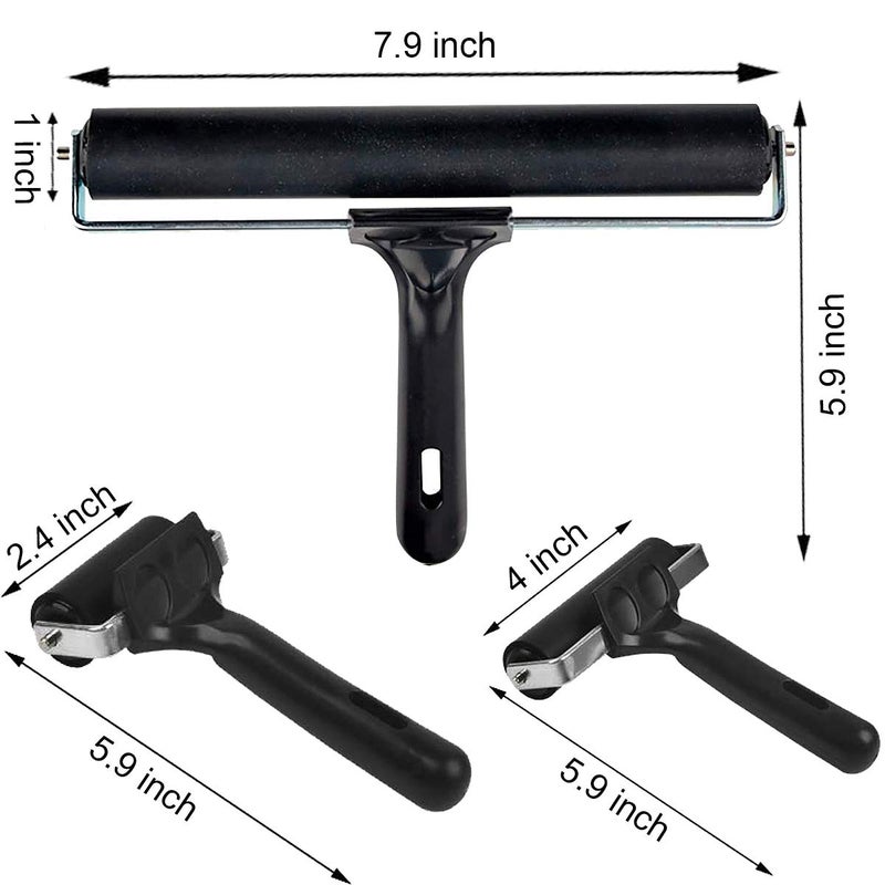 Lirches 3 Pack Printmaking Brayers - Premium Brayer Rollers for Crafting, Hard Rubber Roller Brayers, Vinyl Roller Ink Paint Brush for Wallpapers Stamping Gluing Application (2.4â€™â€™, 4â€™â€™, 7.9â€™â€™) (Black) - Image 2