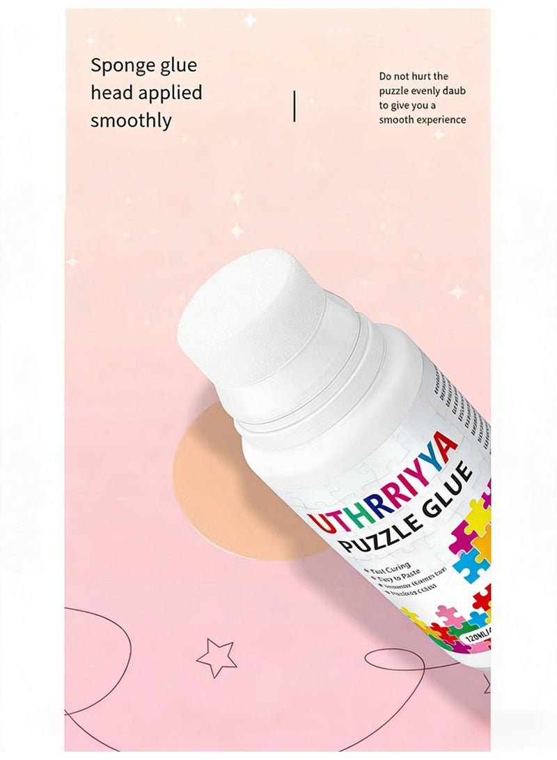 أُذْرِيَّة غراء الألغاز 120 مل   مع رأس إسفنجي، أوراق غراء ألغاز فنية قابلة للذوبان في الماء، مناسبة لألغاز الورق والخشب بـ 3000/3500/5000 قطعة. - Image 4