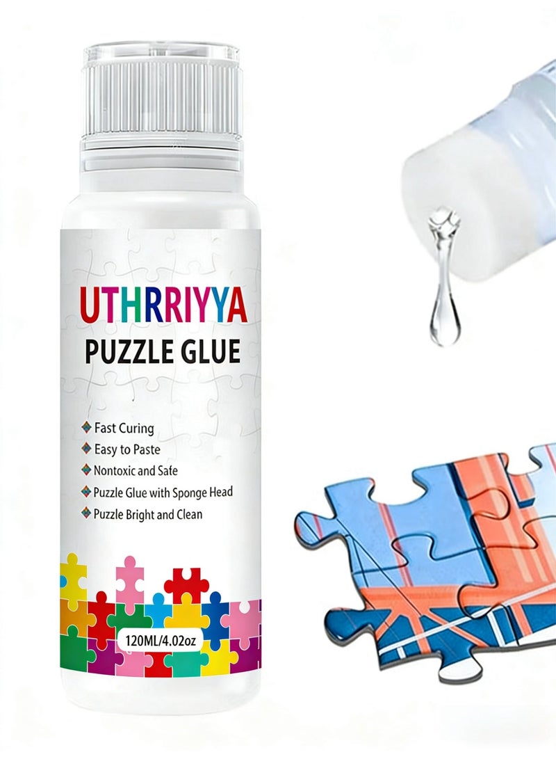 أُذْرِيَّة غراء الألغاز 120 مل   مع رأس إسفنجي، أوراق غراء ألغاز فنية قابلة للذوبان في الماء، مناسبة لألغاز الورق والخشب بـ 3000/3500/5000 قطعة. - Image 1