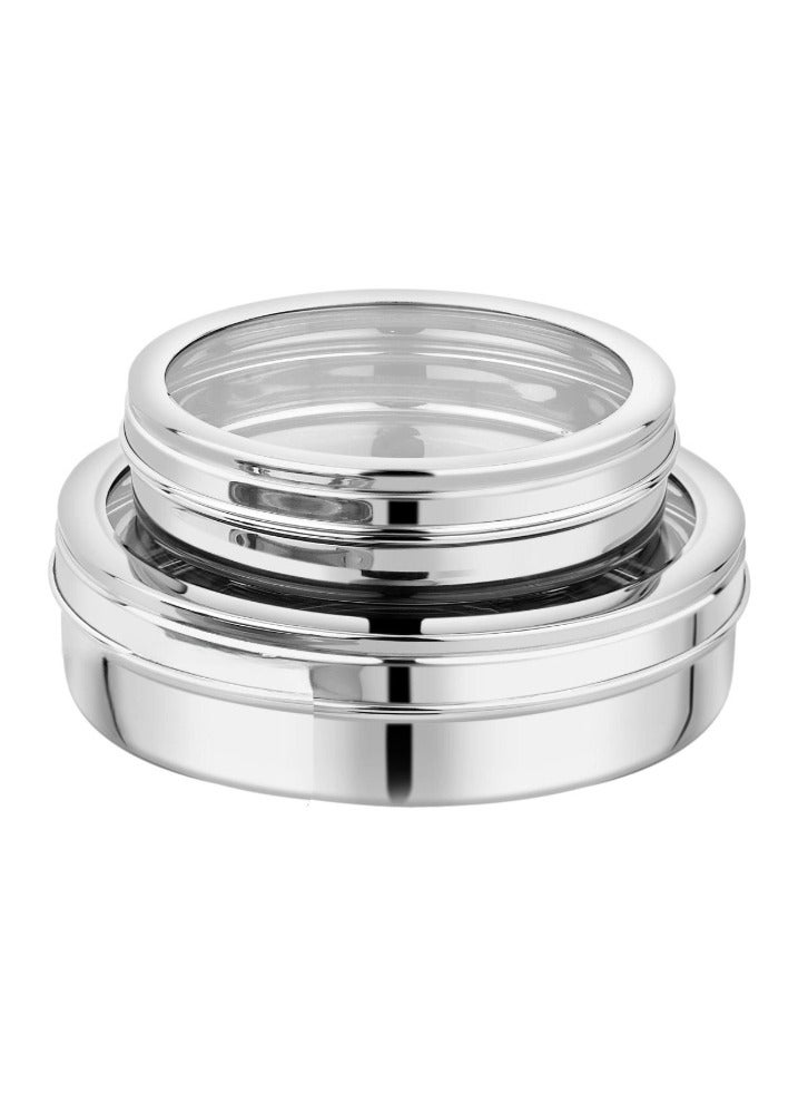 Ayda طقم من قطعتين صينية كعكة باسبوسة من الفولاذ المقاوم للصدأ مع غطاء زجاجي شفاف فضي 18.5 و 20.5 سم - Image 1