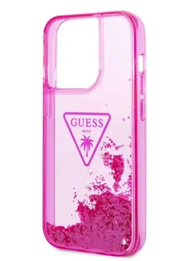 GUESS iPhone 15 Pro Liquid Glitter Case with Triangle Translucent Logo Guess - Fuchsia - Image 4
