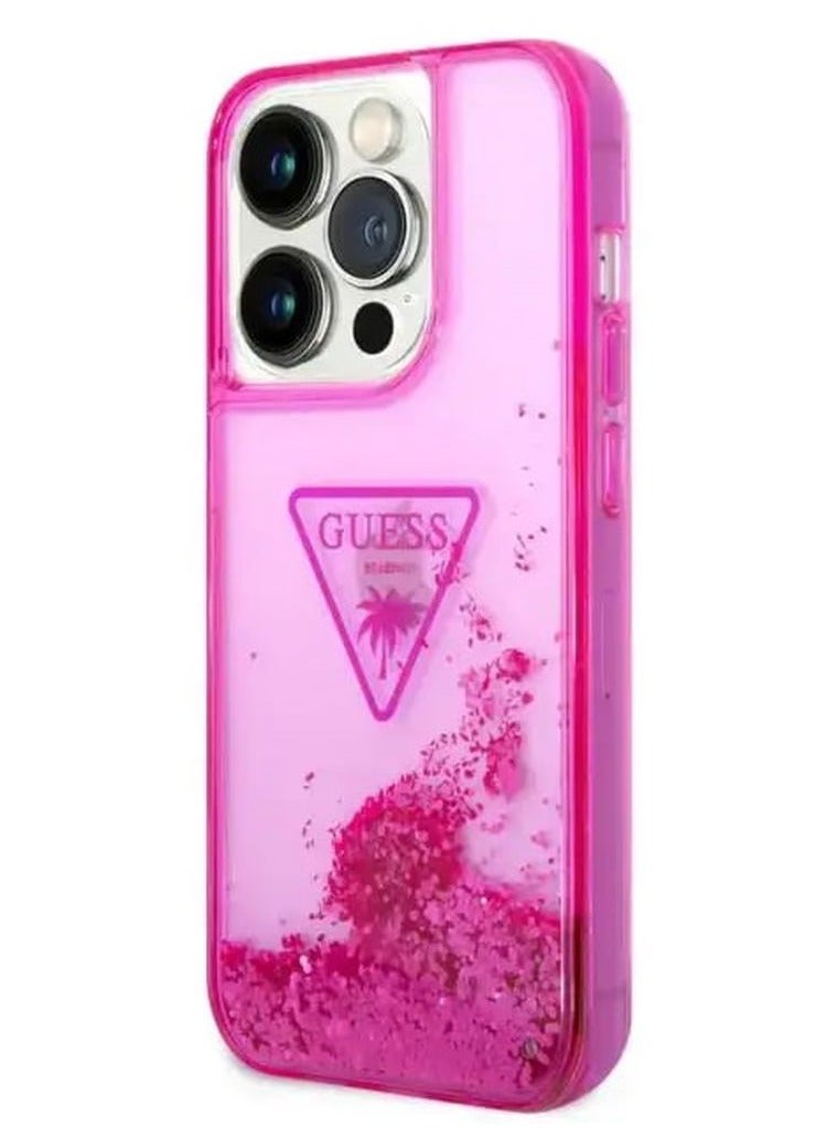 GUESS iPhone 15 Pro Liquid Glitter Case with Triangle Translucent Logo Guess - Fuchsia - Image 3