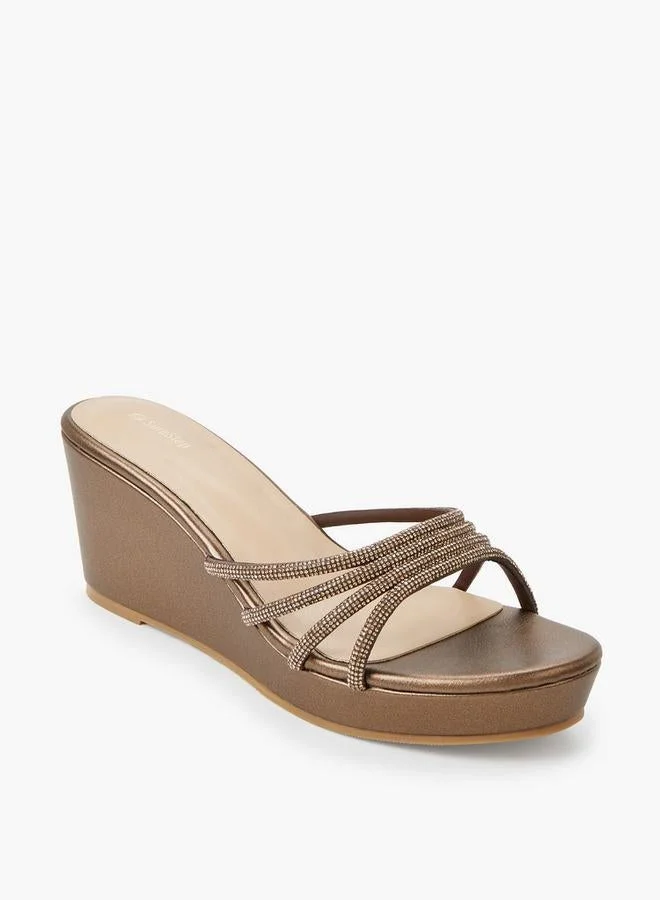 Surestep Women Metallic Wedge Heel Sandals With Embellished Straps