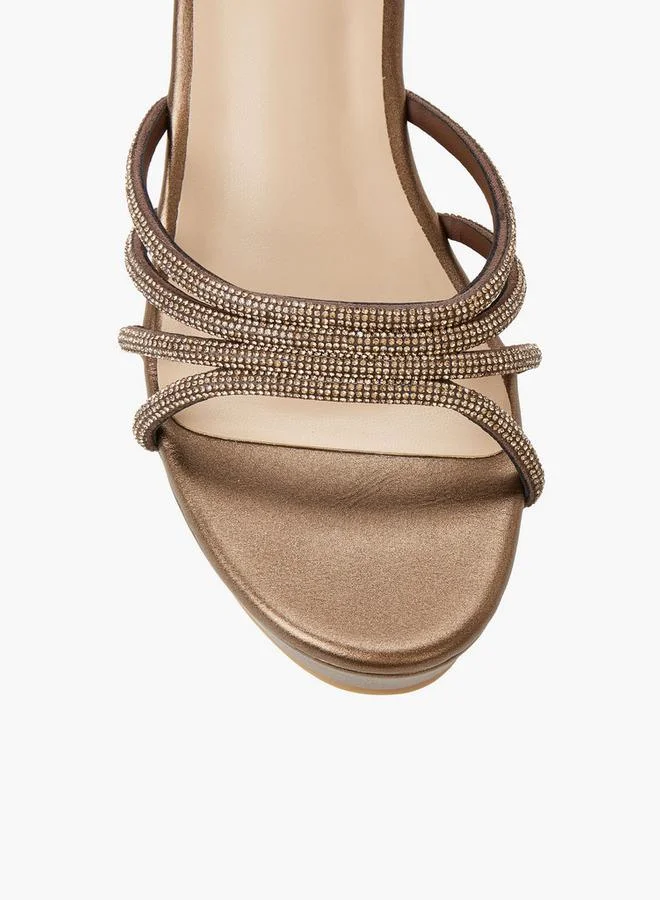 Surestep BRONZE Women Metallic Wedge Heel Sandals With Embellished Straps for Women | Best Price UAE