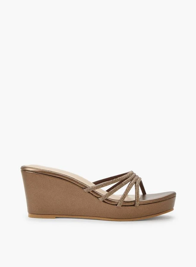 Surestep BRONZE Women Metallic Wedge Heel Sandals With Embellished Straps for Women | Best Price UAE