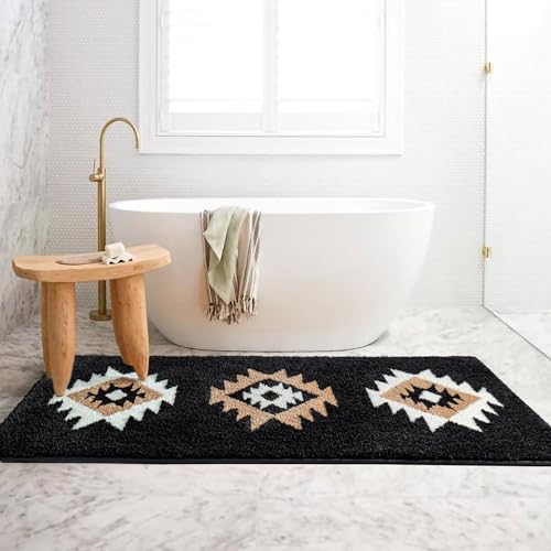 DEXDE Bathroom Runner Rug 24x60 Inch, Boho Long Bath Mat Rug for Bathroom Bedroom Hallway Kitchen Luxury Soft Absorbent Large Modern Geometric Carpet Western Farmhouse Carpet, Black - Image 4