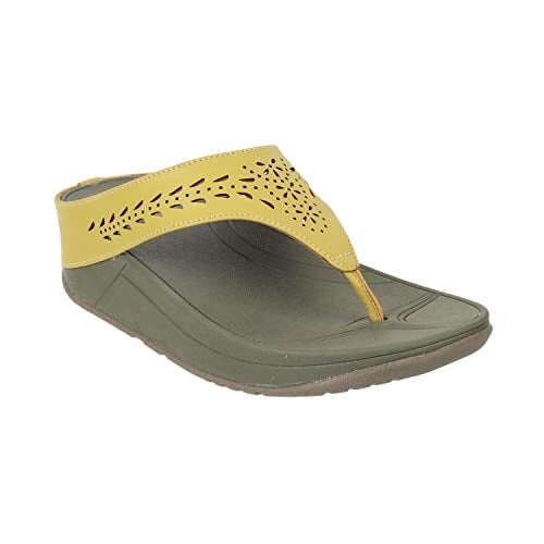 Mochi Women Yellow Synthetic Leather Flat Casual Slipper UK/3 EU/36 (32-24) - Image 2