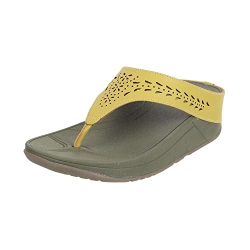 Mochi Women Yellow Synthetic Leather Flat Casual Slipper UK/3 EU/36 (32-24) - Image 1