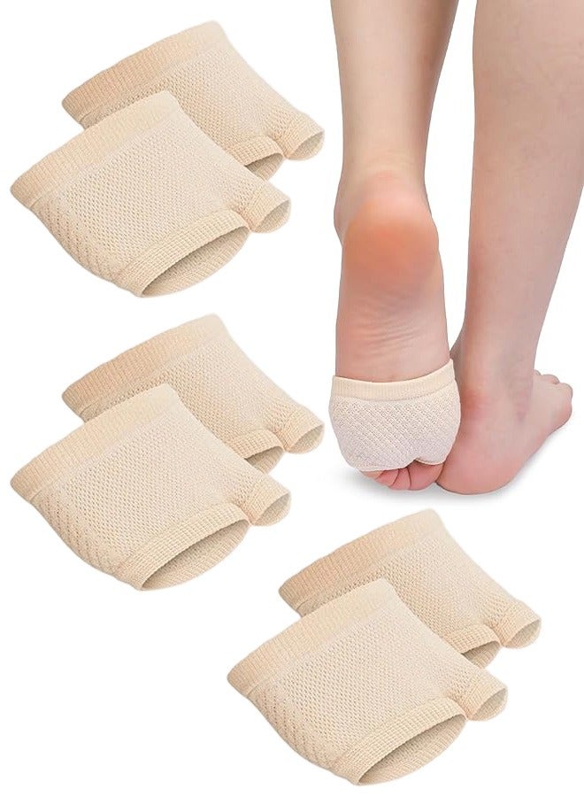 3 أزواج من جوارب الصندل القطنية المفتوحة من الأمام مع أغطية غير قابلة للانزلاق لأصابع القدم للنساء، جوارب نصف مفتوحة من الأمام بدون كعب، بيج - Image 1