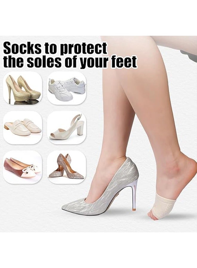 3 أزواج من جوارب الصندل القطنية المفتوحة من الأمام مع أغطية غير قابلة للانزلاق لأصابع القدم للنساء، جوارب نصف مفتوحة من الأمام بدون كعب، بيج - Image 4